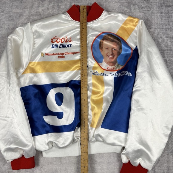 Vtg Bill Elliott Jacket Men's Large White Satin Coors Racing 1989 Winston Cup - Picture 6 of 9
